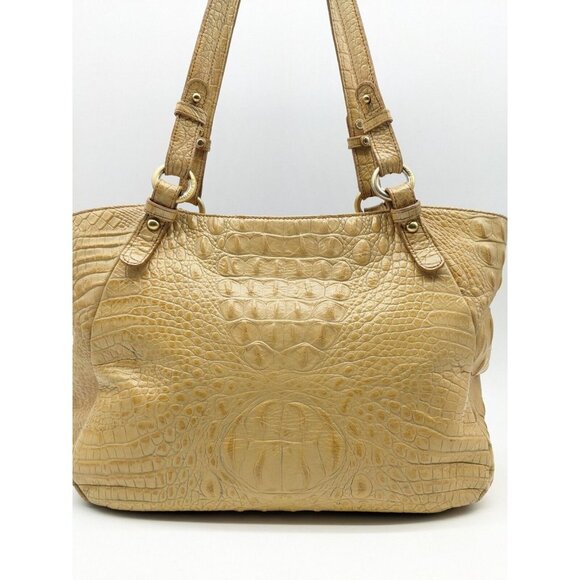 BRAHMIN Collette croc embossed leather satchel shoulder bag - Vanilla/Beige - Picture 6 of 14